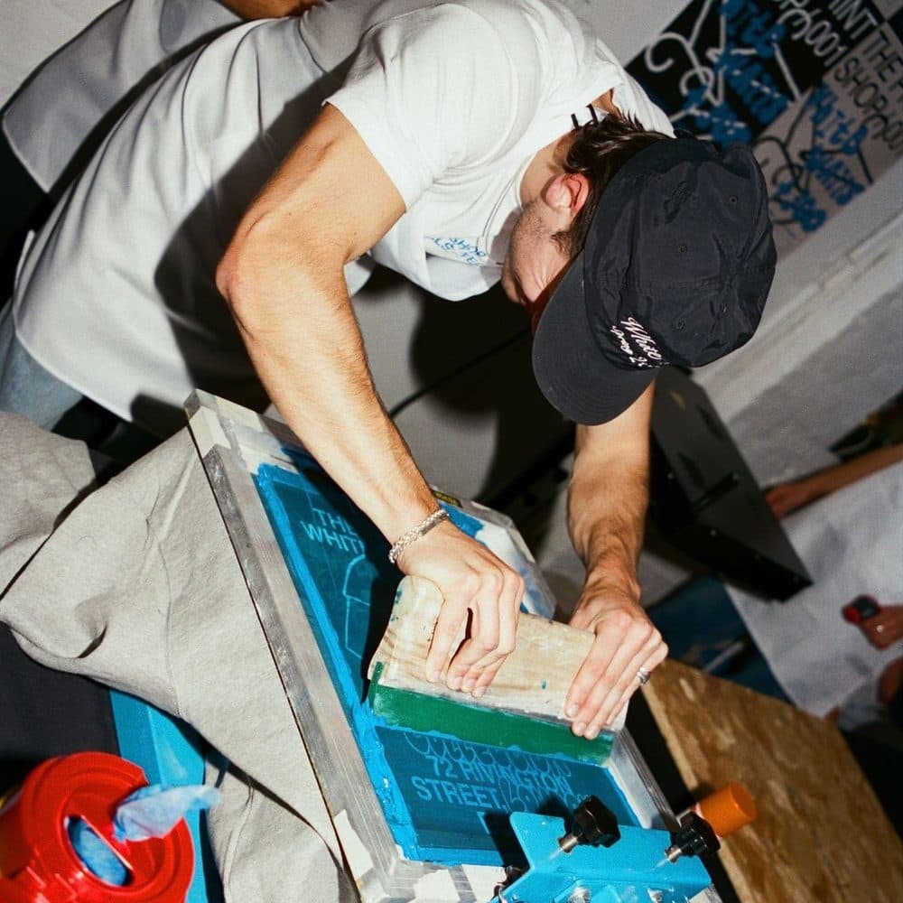 Screen printing at an apparel studio